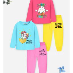 Trampoline Pack Of 2 Full Sleeves Magic Unicorn & Super Sweet Text Printed Tees & Pajamas Set - Multi Colour-image-37