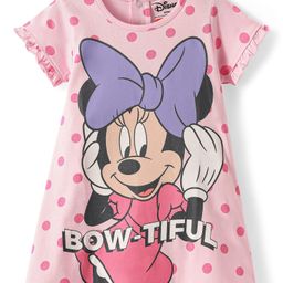 Babyhug Disney Single Jersey Knit Half Sleeves Nighty with Minnie Mouse Graphics - Pink-image-27