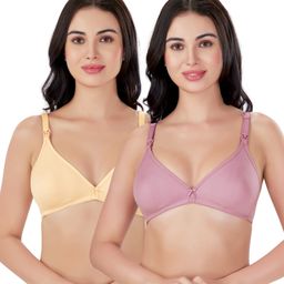 Bella Mama Cotton Elastane Knit Maternity Non Wired Nursing Bra Pack of 2 (Colour May Vary)-image-69