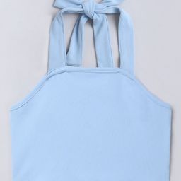 Taffykids Sleeveless Self Design Crop Top - Blue-image-4