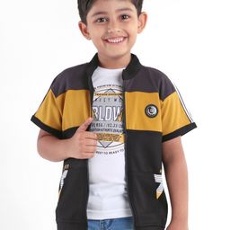 Dapper Dudes Half Sleeves Color Blocked Jacket With Typography Printed Tee - Black-image-74