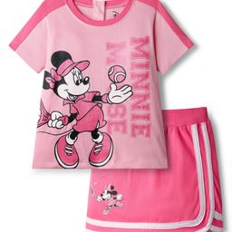 Babyhug Disney Single Jersey Knit Half Sleeves Top & Skirt Set With Minnie Mouse Graphics - Pink-picture-21