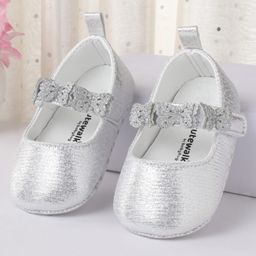 Cute Walk by Babyhug Velcro Closure Booties With Butterfly Applique - Silver-image-49
