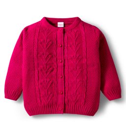 Babyhug Knit Full Sleeves Front Open Sweater with Floral Cable Knit Design - Fuchsia-picture-19