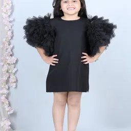 THE LITTLE CELEBS Girls Flutter Sleeve Crepe A-Line Dress-picture-2