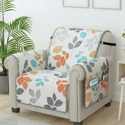 Story@home White & Grey Printed Microfiber Single Sofa Cover With Arms-picture-8