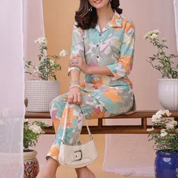 HRITIKA Printed Mandarin Collar Tunic With Trousers Co-Ords-38