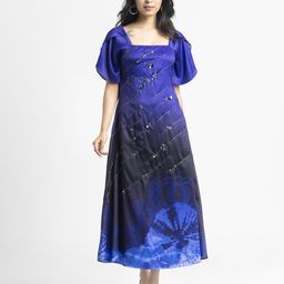 SHAYE Women Embellished Dyed Flared Sleeve Satin Fit and Flare Midi Dress-picture-47