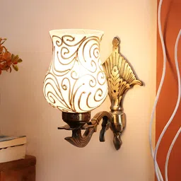 Devansh Transparent & Gold-Toned Printed Metal Traditional Wall Lamp-20