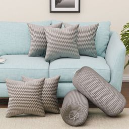 RUBOXA Grey Set of 7 Striped Round Cushion Covers-52