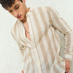 MASCLN SASSAFRAS Men Striped Mandarin Collar Casual Shirt-image-95