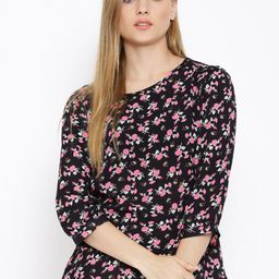 Sera Black & Pink Floral Print Top-image-57