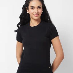 Spykar Black Cotton Regular Fit T-Shirt-image-48