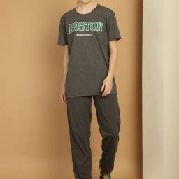 Vimal Jonney Grey Cotton Printed T-Shirt & Track Pants Set-image-58