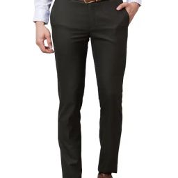 Raymond Dark Brown Slim Fit Textured Flat Front Trousers-image-80