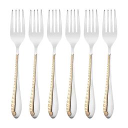 FNS Tivoli Stainless Steel 24 Karat Gold Plated on Handle Dinner Forks - Set of 6-image-16