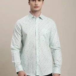 Turtle Sky Blue Cotton Slim Fit Printed Shirt-picture-4
