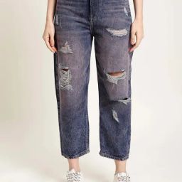 Bene Kleed Blue Cotton Distressed Jeans-image-88