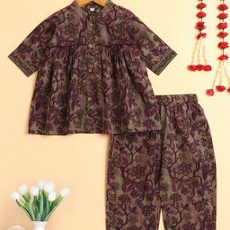 The Magic Wand Girls Floral Printed Regular Pure Cotton Top with Palazzos-image-90