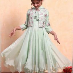 Biba Kids Matcha Green Embroidered Regular Fit Suit Set with Dupatta & Jacket-picture-11