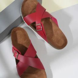 Mozafia Women's Red Cross Strap Sandals-image-28