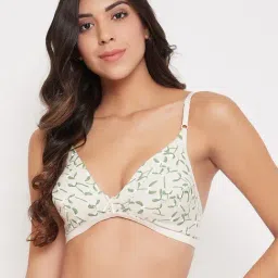 Clovia Cream & Green Non Wired Non Padded Plunge Bra-picture-16