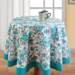 Swayam Aqua & White 6 Seater Cotton 200 TC Round 6 Seater Round Table Cover   - Set of 1-image-64