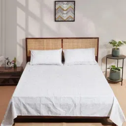 Fabindia Grey Hand Block Cotton Printed Bed Sheet with Pillow Cover-picture-11