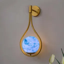 Homesake Turquoise & Golden Metal Drop Earth Wall Lamp with Bulb - Set of 1-0