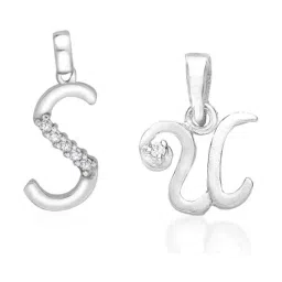 Taraash 92.5 Sterling Silver 'S' & 'U' Initial Letter Couple Pendants-image-86