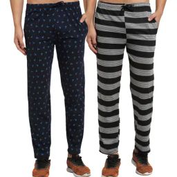 Vimal Jonney Black & Navy Regular Fit Striped Trackpants - Pack of 2-image-99