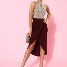 Miss Chase Wine Embellished High-low Dress-image-41