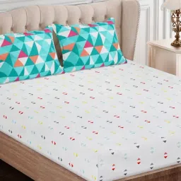 SEJ by Nisha Gupta Geometric Grey 160 TC Cotton Double Bed Sheet with 2 Pillow Covers-image-41