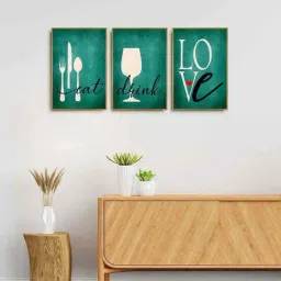 999Store Green Canvas Wall Painting Panel With Fibre Frame - Set of 3-picture-27