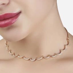 Zaveri Pearls Rose Gold Cubic Zirconia Crescent Shape Sleek Necklace-ZPFK15270-image-25