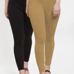 Gracit Black & Skin Mid Rise Leggings - Pack Of 2-image-59