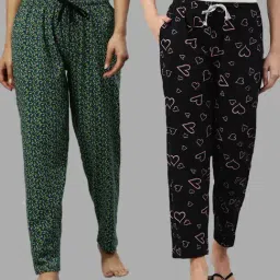 Kryptic Black & Green Printed Pure Cotton Elasticated Waist Band Regular Fit Pyjamas - Pack of 2-image-101
