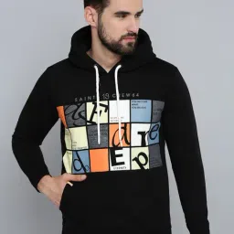 Showoff Black Cotton Regular Fit Printed Hooded Sweatshirt-image-63