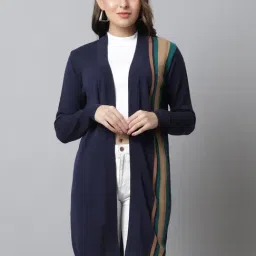 Crozo By Cantabil Navy Wool Striped Shrug-picture-16