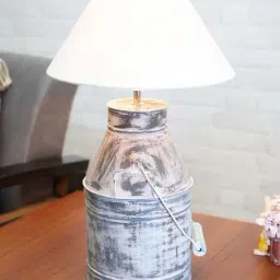 Homesake Rustic Milk Churn Can White Metal Table Lamp with White cone Shade-44