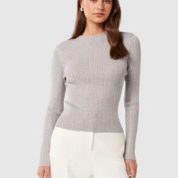 Forever New Grey Fitted Embellished Top-33