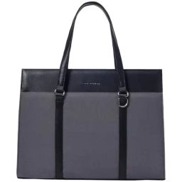 Lino Perros Grey & Black Color Block Medium Laptop Tote Handbag-20