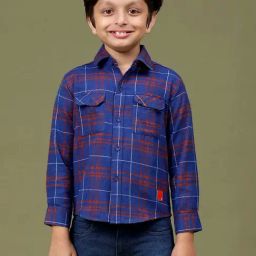 Tales & Stories Kids Royal Blue Chequered Full Sleeves Shirt-image-80