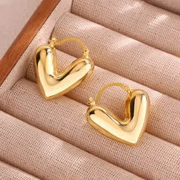 Jewels Galaxy Stainless Steel Gold-Plated Heart Shaped Hoop Earrings image 2