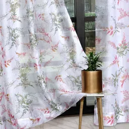 Myntra Elegant Homes Pink & Green Set of 2 Floral Sheer Door Curtain-32