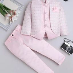 Fourfolds Boys Pink Embellished Indowestern Sets-image-102