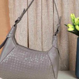 Metro Grey Textured Large Shoulder Handbag-image-4