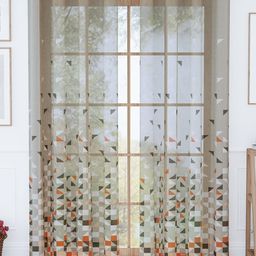 Story@home Orange & Green Set of 2 Geometric Sheer Long Door Curtain-picture-42