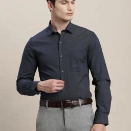 Turtle Navy Blue Cotton Slim Fit Printed Shirt-image-78