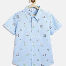 Campana Boys Sky Blue Cotton Graphic Shirt-image-45